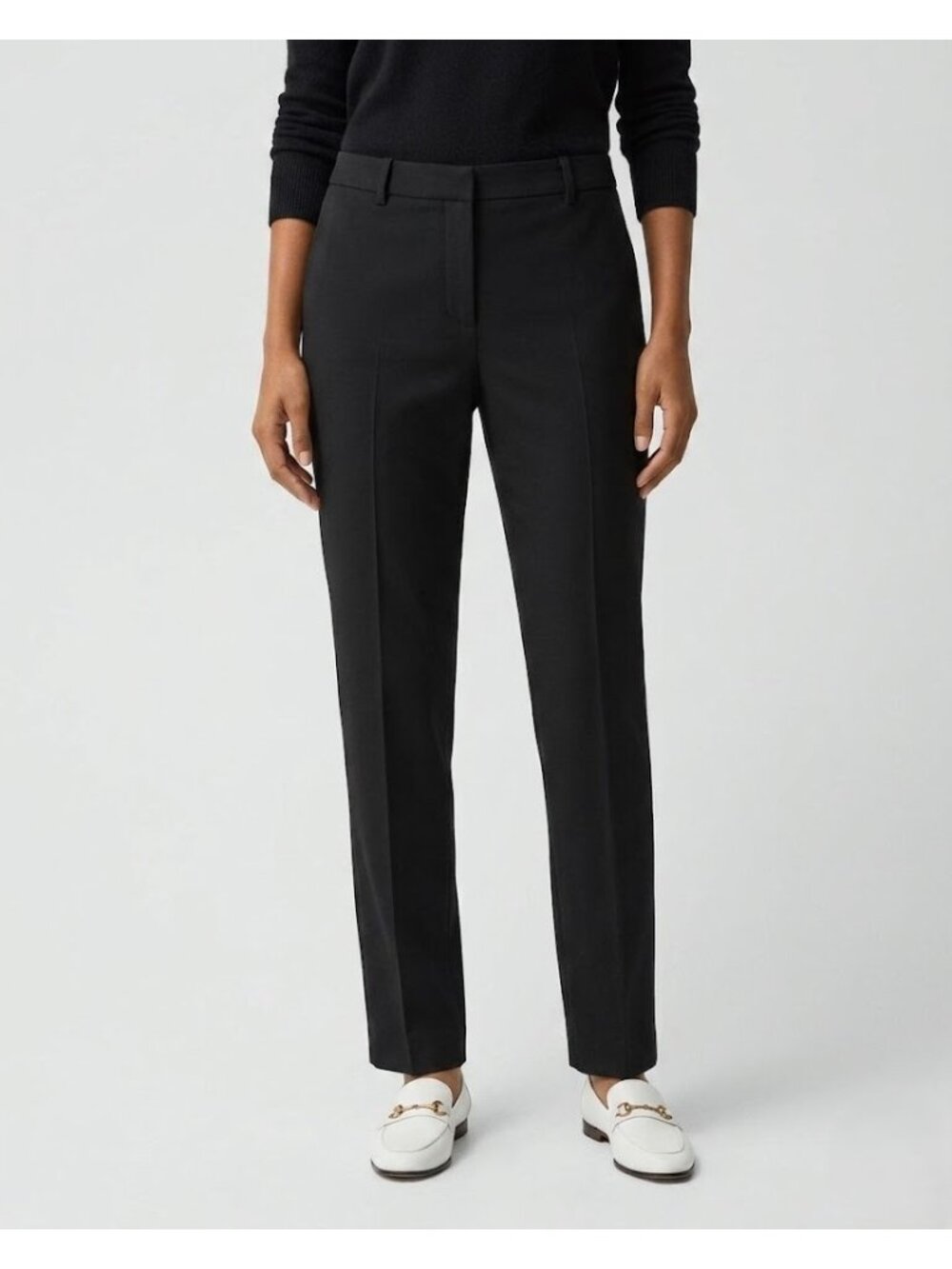 NWT THEORY Full Length Treeca in Black Admiral Crepe Tapered Slim Pants 14 - Picture 1 of 7